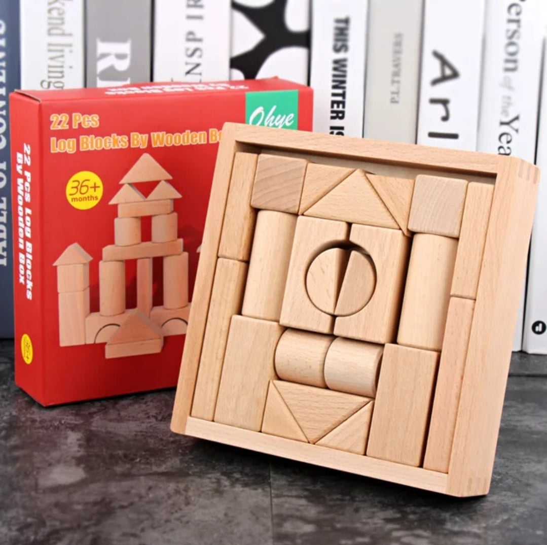 22 PC Natural Wooden Blocks