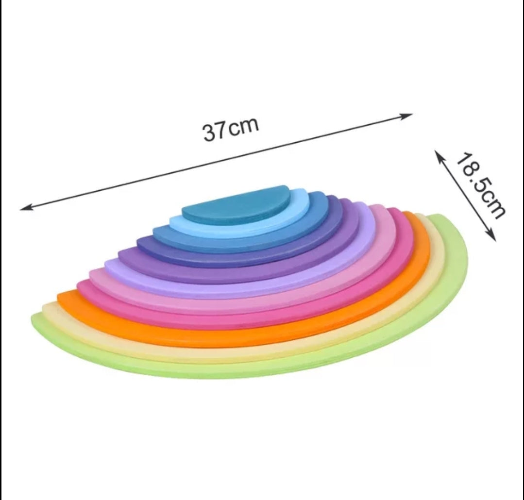 Wooden Semi-Circle 11 Pieces Rainbow Stacker Nesting Puzzle Blocks